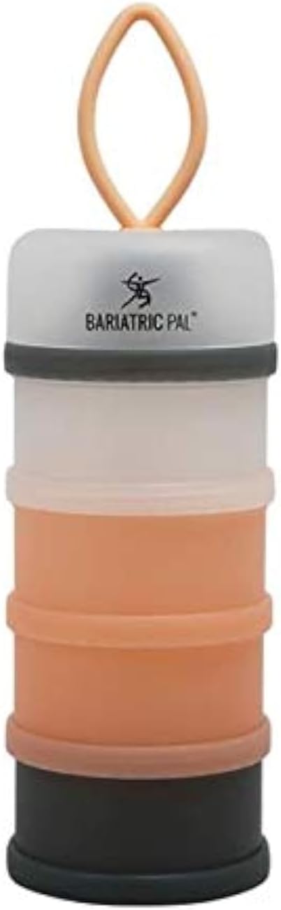 BariatricPal 4 Compartment Detachable, Stackable, and Portion Controlled Food & Powder Storage Containers (Pink-Gray)