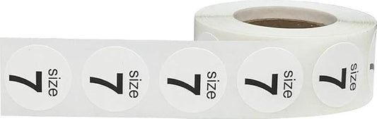 Shoe Size 7 White Stickers - 3/4 Inch Round, 500 Semi-Gloss Adhesive Labels Per Roll for Retail, Footwear Inventory, and Organization - Made in The USA