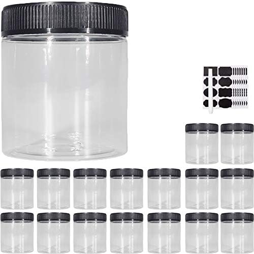 16oz Clear Plastic Jars With Lids, Airtight Container Ideal For Dry Food, Peanut Butter, Honey Jam, Cream, Bathroom and Storage(set of16)
