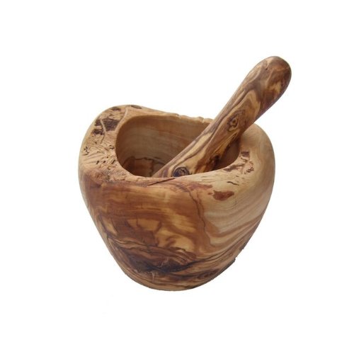 Olive Wood Rustic Mortar and Pestle - 5.5". Large Size Mortar and Pestle Set for Grinding Herbs, Spices, Salsa etc. Handcrafted. Natural Edging.