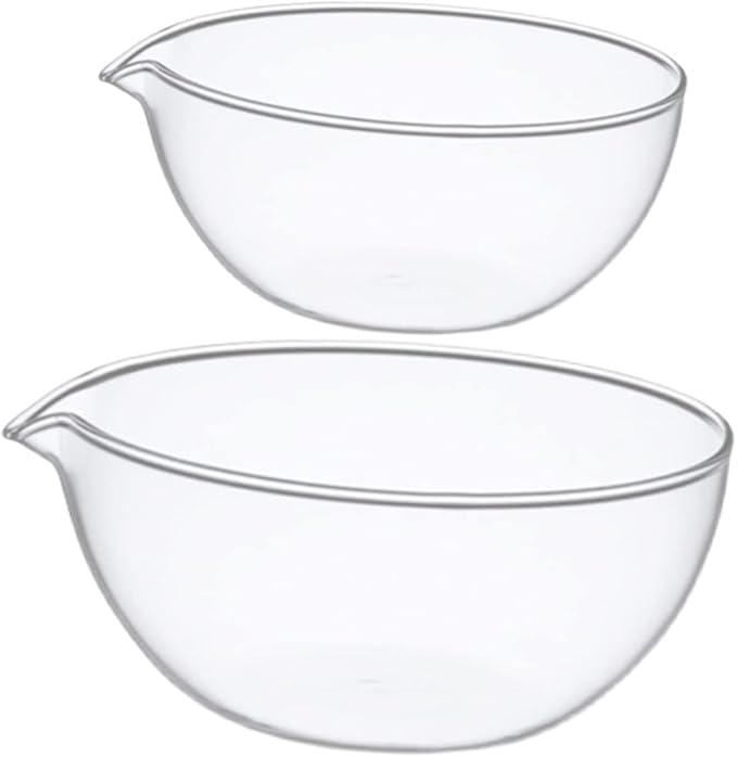 Luxshiny 2pcs Glass Mixing Bowl with Spout, Small Glass Baking Bowl for Kitchen & Restaurant