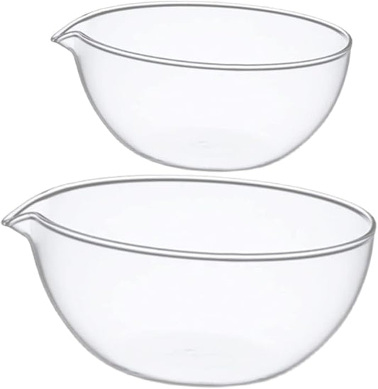 Luxshiny 2pcs Glass Mixing Bowl with Spout, Small Glass Baking Bowl for Kitchen & Restaurant