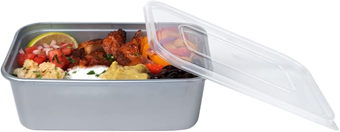 Restaurantware Futura 25 oz Rectangle Silver Plastic Take Out Container - with Clear Lid, Microwavable - 6 3/4" x 4 1/2" x 2 1/4" - 100 count box