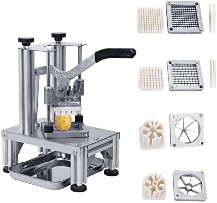 Commercial French Fries Cutter 1/4″ 3/8″ 6 Wedges 6 Wedges to Core Stainless Steel Blades Potato Slicer Fruit Chopper for Restaurant Home Kitchen Cutting, Sliver
