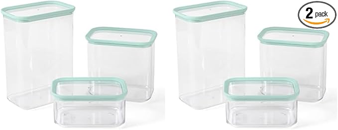 Martha Stewart Langstaff 6 Piece 92 oz, 60 oz, 26 oz Stackable Rectangular Container Set w/Martha Blue Lid (Pack of 2)