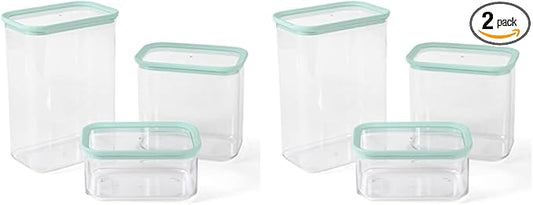 Martha Stewart Langstaff 6 Piece 92 oz, 60 oz, 26 oz Stackable Rectangular Container Set w/Martha Blue Lid (Pack of 2)