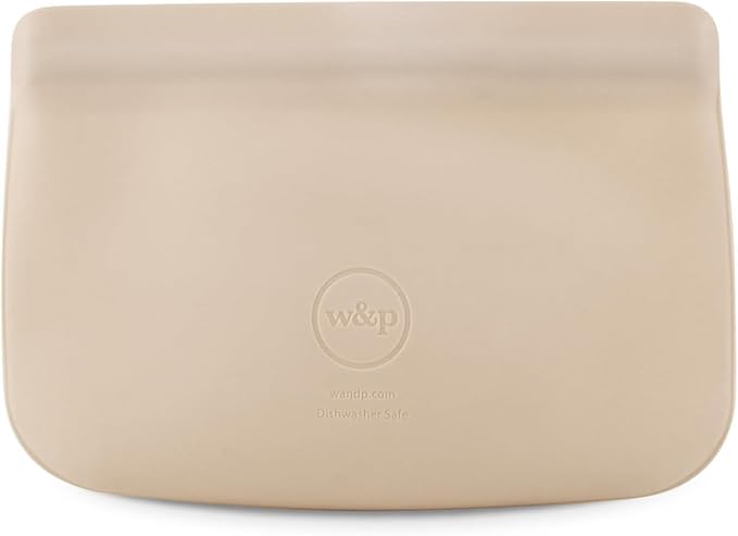 W&P Porter Silicone Reusable Storage Bag, Sandwich (10oz Flat), Oat, Food Storage Container, Microwave and Dishwasher Safe, Easy Cleaning