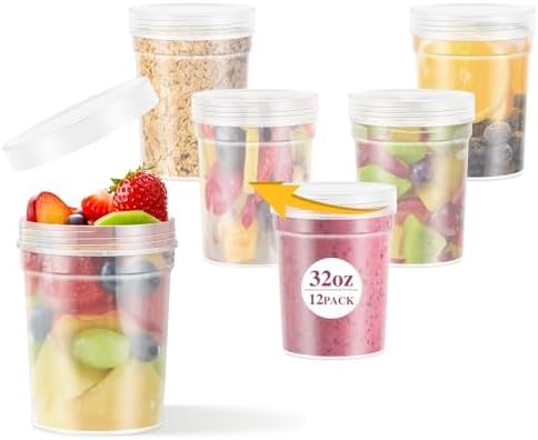 32oz-6 Pack Deli Container with Lids,Plastic Freezer Soup Storage Containers BPA Free,Leak Proof,Stackable, Microwave Dishwasher Safe
