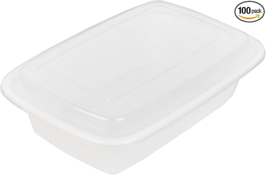 Asporto 38 Ounce Take Out Containers, 100 Food Containers With Lids - Microwavable, Disposable, White Plastic To Go Food Containers, No BPA, For Take Out And Delivery - Restaurantware