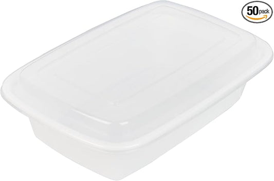 Restaurantware Asporto 38 Ounce Take Out Containers, 50 Food Containers With Lids - Microwavable, Disposable, White Plastic To Go Food Containers, No BPA, For Take Out And Delivery