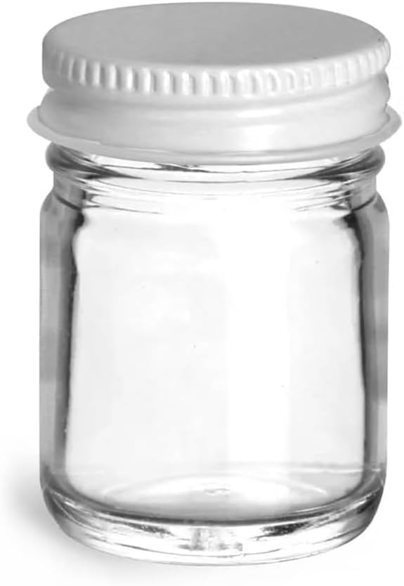 48 Count Small Glass Jars with Lids, 1 oz Clear Glass Jars w/ White Metal Plastisol Lined Caps, Canning Jars, Spice Jars, Food Containers, Empty Glass Jars for Preserves, Spices, Samples, Cosmetics