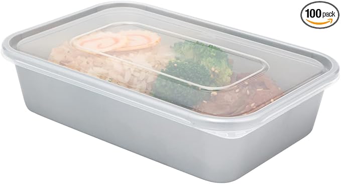 Restaurantware Futura 17 Ounce Meal Prep Containers With Lids 100 Microwavable To Go Containers - Disposable For Packaging Lunches or Take Out Orders Silver Plastic Food Containers With Lids