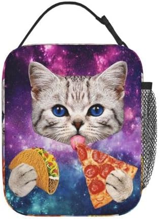 YETTA YANG Galaxy Cat Pizza Taco Funny Portable Lunch Bag Insulated Lunch Box Reusable Totes For Women Men Work Picnic Camping
