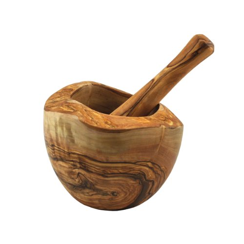 Olive Wood Rustic Mortar and Pestle - 5.5". Large Size Mortar and Pestle Set for Grinding Herbs, Spices, Salsa etc. Handcrafted. Natural Edging.