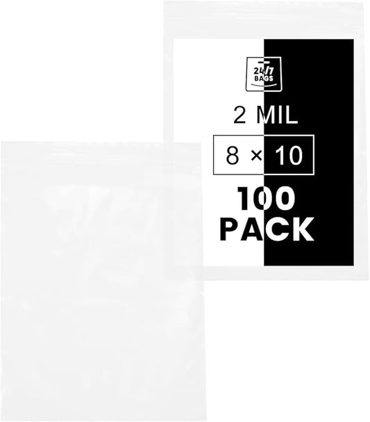 8" X 10" (100 Bags) 2 Mil Clear Reclosable Zip Plastic Poly Bags, Quart with Resealable Lock Seal Zipper