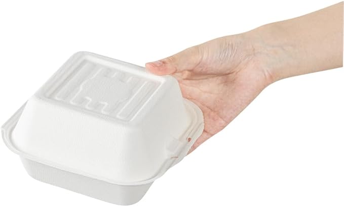 Restaurantware Pulp Safe No PFAS Added 15 Ounce Clamshell Boxes 100 Disposable Containers - Home Compostable Microwavable And Freezable White Bagasse Containers With Built-In Hinged Lid