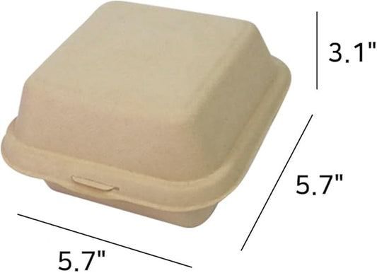 Clamshell Kraft To Go Containers - (50 Pack) 6" X 6" Food Take Out Bagasse Fiber Pulp Compostable Disposable Boxes With Lids For Burger Salad Sandwich Steak Parties