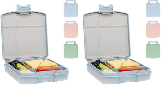 Ubbi Bento Lunch Box for Kids with 4 Compartments, BPA-Free, Leakproof, Dishwasher Safe, Food-Safe Material, Portion-Controlled Lunch Container, Kids Summer Camp, Cloudy Blue (Pack of 2)