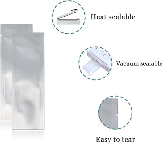 PABCK 200 Pieces 2.75x9.4 inch (Inside Size 2.35x9 inch) Coffee Food Storage Heat Seal Pure Mylar Foil Bag Vacuum Pouch for Sample Packaging
