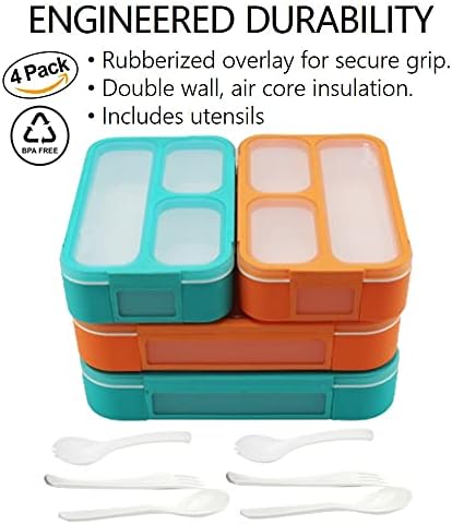 Bento Box Lunch Boxes and Snack Containers for Kids Girls Boys | Leakproof Portion Container Kits BPA Free | Value Pack Set of 4 | Teal Orange Large + MINI, Value 4 pack
