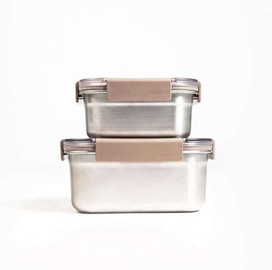 LocknLock Stainless Steel Food Storage Container - Airtight, Leak-proof, Stackable (700ml/1300ml) | Modular Design for Meal Prep, Lunch, Freezer & Dishwasher Safe