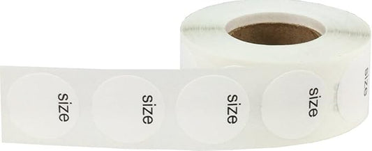 Shoe Size Blank White Stickers for Retail Clothing – 3/4 Inch Round, 500 Semi-Gloss Adhesive Labels Per Roll with “Size” Text for Custom Footwear Labeling – Made in The USA