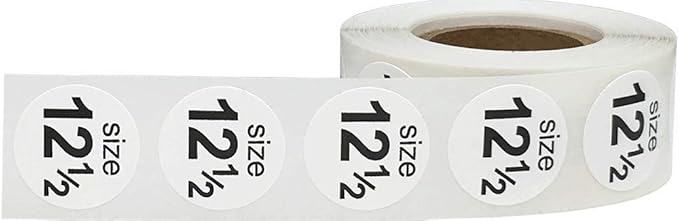 Shoe Size 12 1/2 White Stickers - 3/4 Inch Round, 500 Semi-Gloss Adhesive Labels Per Roll for Retail, Footwear Inventory, and Organization - Made in The USA