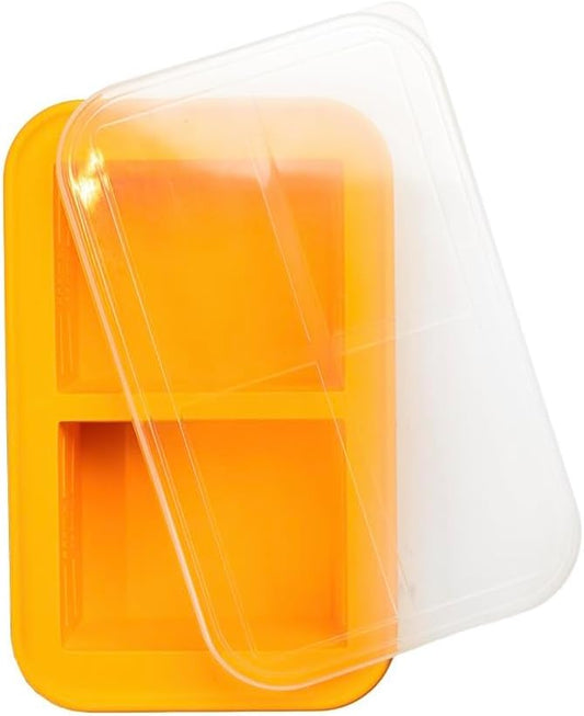 Silicone Freezer Tray with Lid – 2 Cup Portion Mold (2 Portions), Reusable Food Storage Container for Meal Prep, Soup, Sauce, Broth and Leftovers - DPA free - Microwave, Oven and Dishwasher Safe