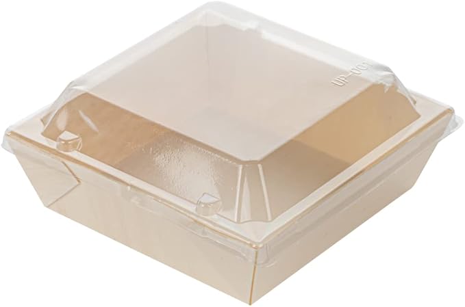 Restaurantware LIDS ONLY: Taipei 5.3 x 5.3 x 1 Inch Square Transparent Lids 100 Plastic Lids For 14 Ounce Square Flare Wooden Containers - Containers Sold Separately Clear Plastic To Go Box Lids