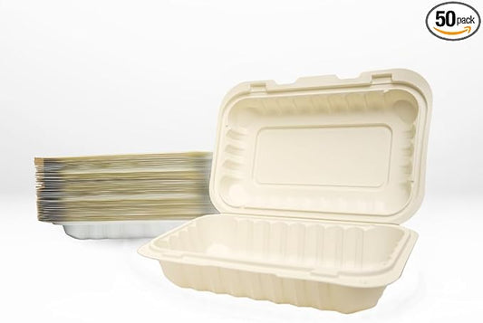 Compostable Food Containers with Lids | Durable, Biodegradable, and Eco-Friendly (50, Rectangular J1)