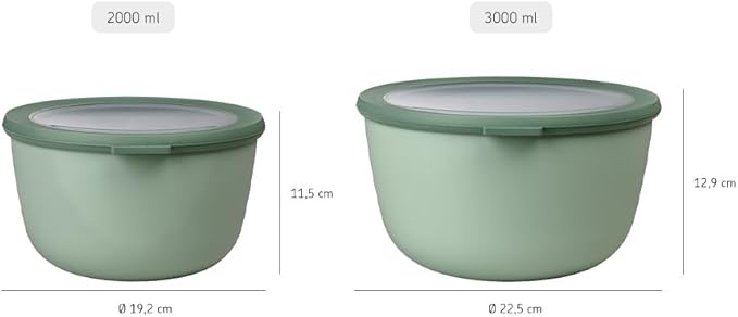 Mepal Cirqula 68oz/2,000ml Multi Food Storage & Serving Tall Bowls with Transparent Lids | Perfect for Food Prep | Microwave & Dishwasher Safe | Nordic White | Made in Holland