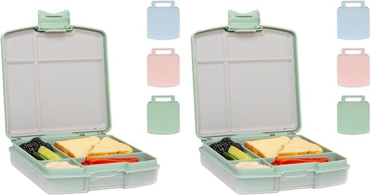 Ubbi Bento Lunch Box for Kids with 4 Compartments, BPA-Free, Leakproof, Dishwasher Safe, Food-Safe Material, Portion-Controlled Lunch Container, Kids Summer Camp, Sage Green (Pack of 2)