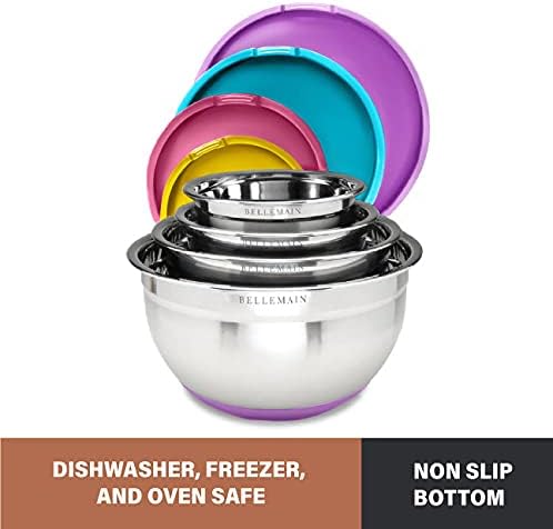 Bellemain Stainless Steel Non-Slip Mixing Bowls with Lids (4-Piece Set)