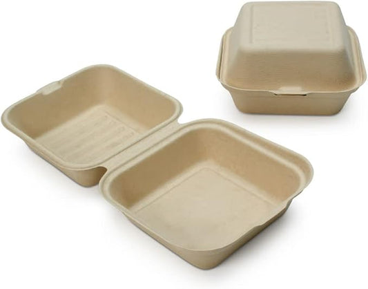 100% Compostable Disposable Food Containers with Lids [6”X6” 50 Pack] Eco-Friendly Take-Out TO-GO Containers, Heavy-Duty, Biodegradable, Unbleached by Earth's Natural Alternative