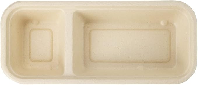 Restaurantware Pulp Tek 9.2 x 3.8 x 1.8 Inch Takeaway Food Boxes 100 Microwavable Take Out Containers - Lids Sold Separately Freezable Bagasse Catering Food Containers 2 Compartments 17 Ounces