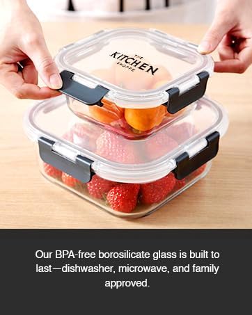 KITCHEN SHOPPE 24-Piece Borosilicate Glass Food Storage Containers | BPA-Free, Airtight, Reusable, Stackable Set for Meal Prep, Leftovers, or Lunch | Freezer, Oven, Microwave & Dishwasher Safe