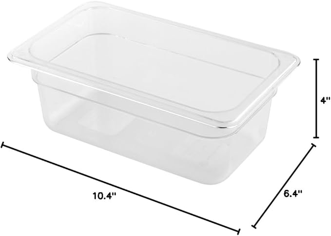 Restaurantware Met Lux 4 Inch Deep Food Pans 1 1/4 Size Commercial Food Storage Container - Freezer-Safe Break-Resistant Clear Plastic Cold Pans Dishwasher-Safe For Kitchens Restaurants Or Cafeterias