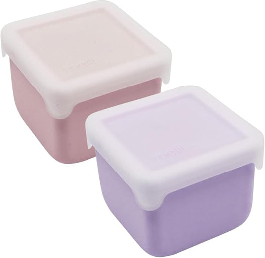 melii 100% Silicone Snack Container 2-Pack, 236ml/8oz per Container, Easy to Open Lid, Dishwasher, Microwave, Freezer safe, BPA Free - Pink and Purple