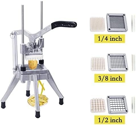 Commercial Vegetable Fruit Chopper 1/4″3/8″1/2″Blade Onion Chopper French Fry Cutter Slicer Stainless Steel for Tomato Potato Cutting Restaurant Home Kitchen, Sliver
