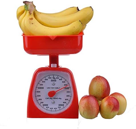 Utoolmart Mechanical Kitchen Scale - Diet Food Scale - with Pounds & Kilogram Measurements - Measuring Range 5000g Accuracy 5g with Tray Red
