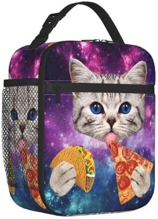 YETTA YANG Galaxy Cat Pizza Taco Funny Portable Lunch Bag Insulated Lunch Box Reusable Totes For Women Men Work Picnic Camping