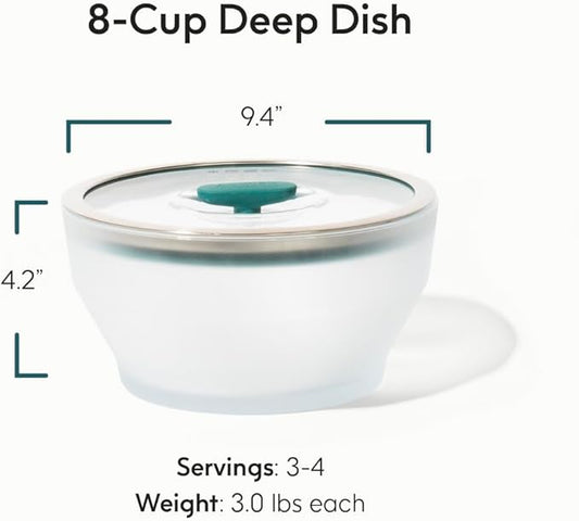 Anyday 8-Cup Microwave Cookware & Glass Container with Glass Lid, Plastic-Free Deep Food Storage | Stackable Airtight Steamer with Vented Lid for Microwave-Safe Reheating, Steaming Vegetables & Rice