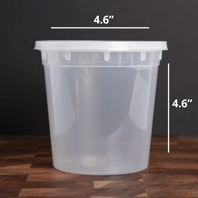 TIYA Takeout Food Containers - 24oz Bulk 240 Pack with Lids - Plastic Food Storage to-Go Containers - Reusable Microwavable Dishwasher Safe Takeout Cups - Airtight Leak Proof for Soups & Meal Prep