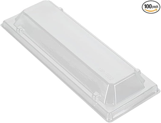 Restaurantware LIDS ONLY: Taipei 8 x 3 x 1.3 Inch Rectangle Transparent Lids 100 Plastic Lids For 9 Ounce Rectangle Wooden Containers - Containers Sold Separately Clear Plastic To Go Box Lids