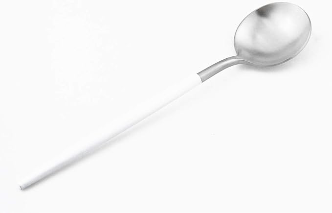 White Silver Flatware, Royal 5-Piece Matte White Handle 18/10 Stainless Steel Tableware Sets for 1 Including Forks Spoons Knives, Camping Silverware Travel Utensils Set Cutlery (White Silver)