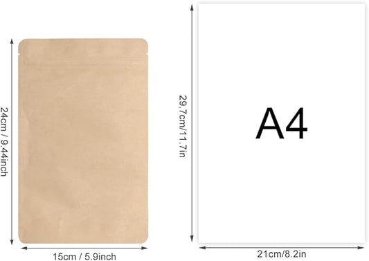 SumDirect Kraft Stand Up Pouches - 50 Pack 6x9inch Self-Sealing Zipper Food Storage Reusable Bags with Foil Lined for Home or Business