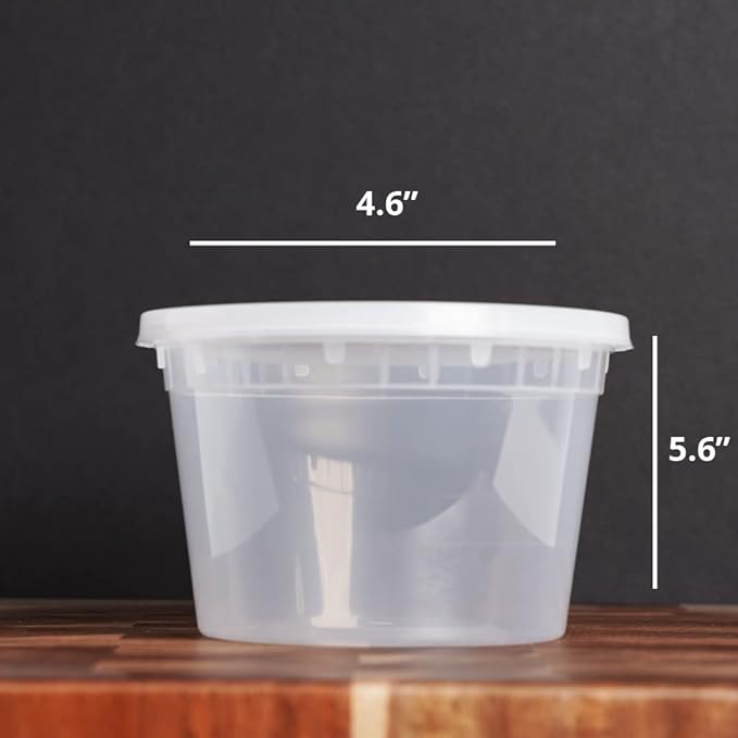 TIYA Takeout Food Containers - 16oz Bulk 240 Pack with Lids - Plastic Food Storage to-Go Containers - Reusable Microwavable Dishwasher Safe Takeout Cups - Airtight Leak Proof for Soups & Meal Prep