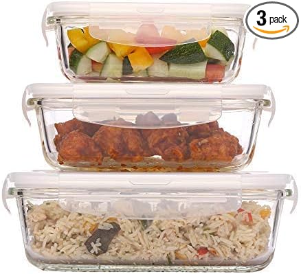 Borosilicate Rectangular Glass Food Storage Container With Air Vent Lid-Set Of 3 Pcs - (400ml, 620 ml, 1000 ml)