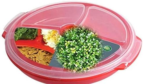 Home Products Essentials 3 pack- Microwave Food Storage Travel Tray Containers - Portion Control - 3 Section Compartment Divided Plates with Vented Lid For Easy Reheat (3, Red)