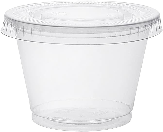 Party Essentials Squeezable Plastic Gelatin/Jello Shot Glasses/Portion Souffle Cups/Condiment Sauce Containers with Lids, 300 Sets, 2.5 oz. Clear